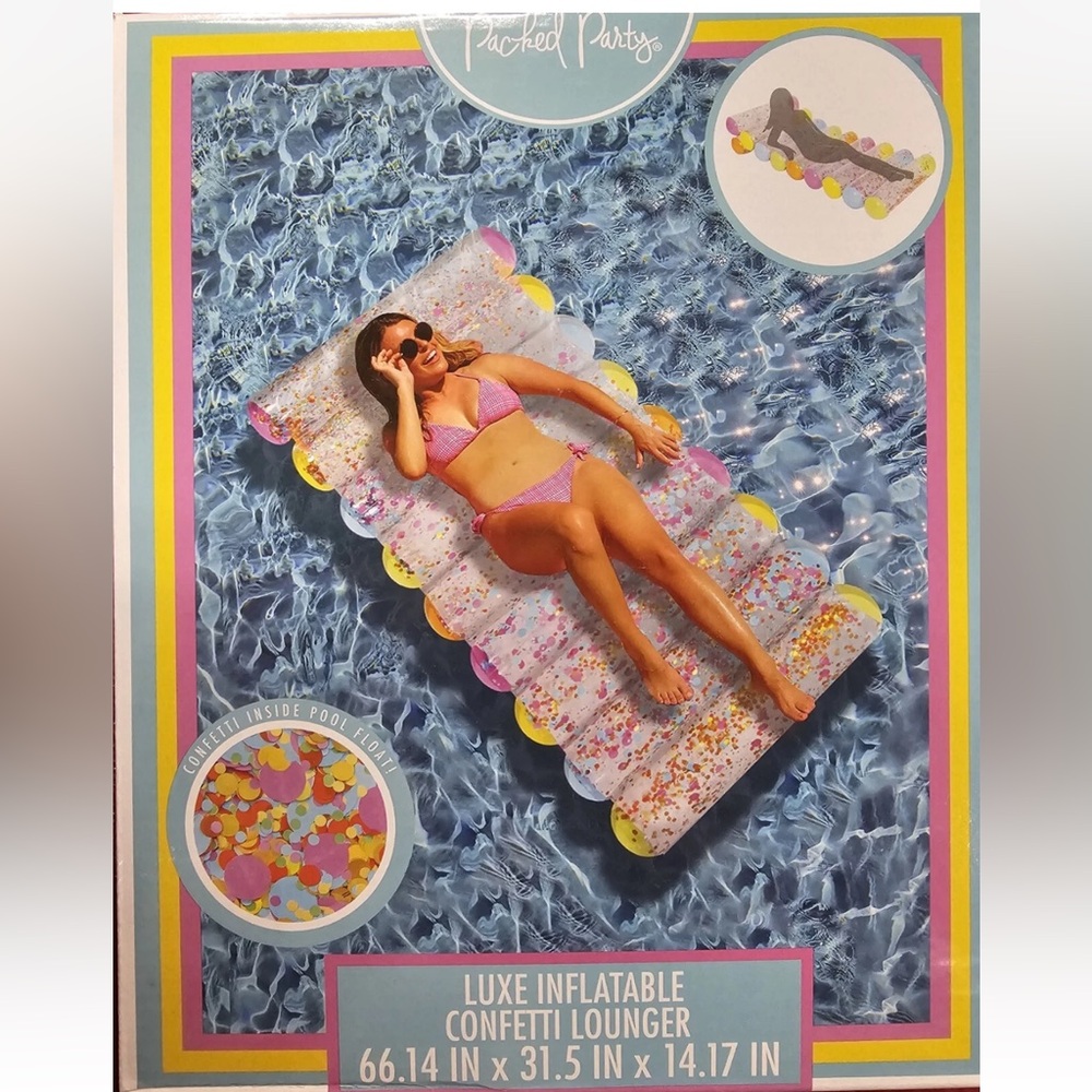 Packed Party Confetti Tube Float Pool Lounger for Ages 14+ Years  New**